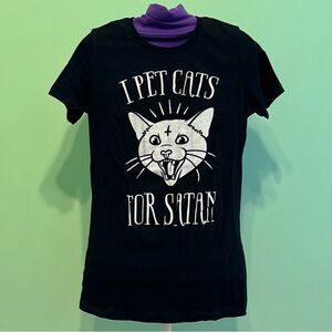 Black "I Pet Cats for Satan" Graphic Tee